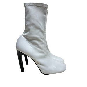 Dries Van Noten White Leather‎ Sock Boot High Heel Stretch Womens 39 Designer
